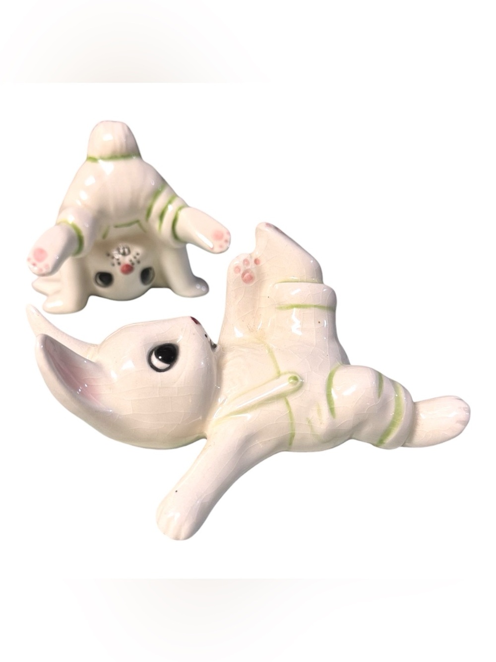 60’s Japanese Kitsch 2 Big Eye Tumbling Ceramic Bunnies by Enid